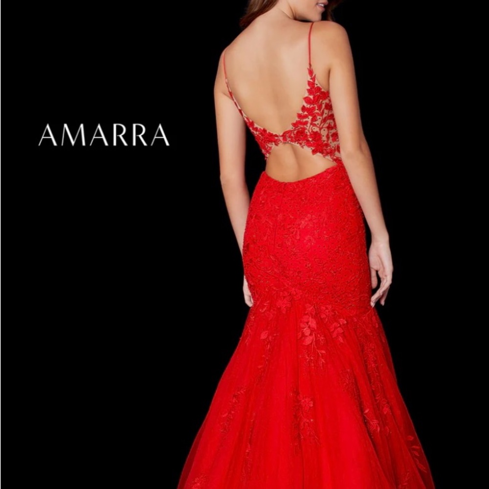 Amarra Red Mermaid Gown Prom Dress size 12 - Picture 2 of 6